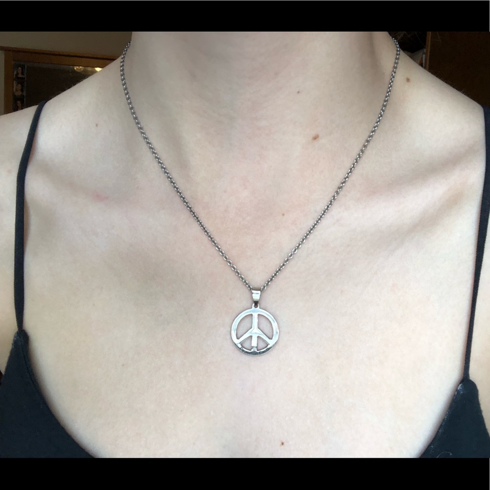 Silver peace sign necklace